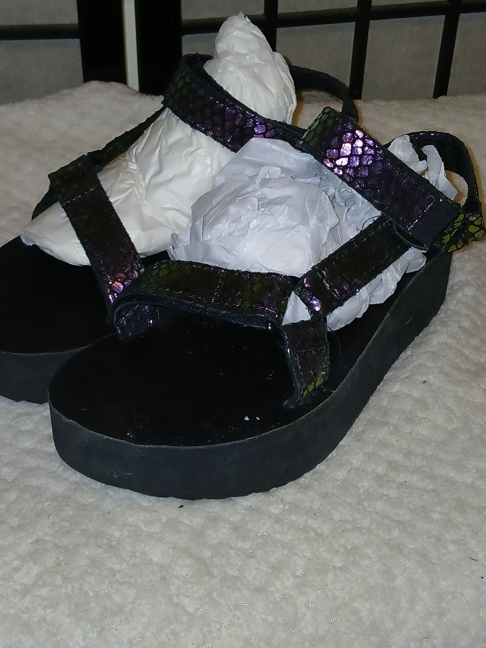 Teva Iridescent Snake-Print Sport Sandals in Green-Purple - Picture 5 of 9